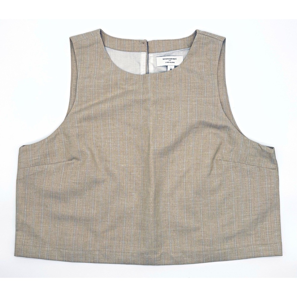 Banana Republic Linen Blend Striped Sleeveless Tank Scoop Neck Zip Lined M